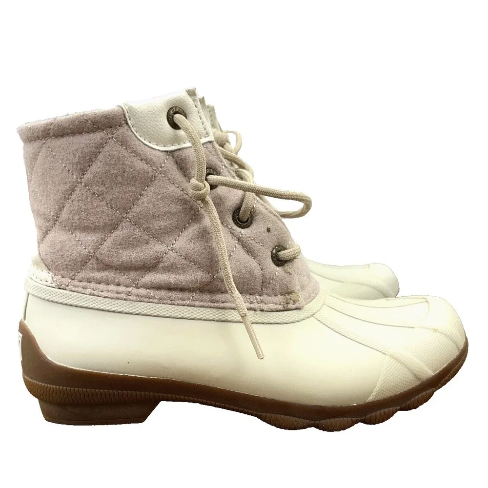 Sperry Duck Boots Women Size 5 Top Sider Syren Gulf Wool Quilt Oatmeal  STS82538